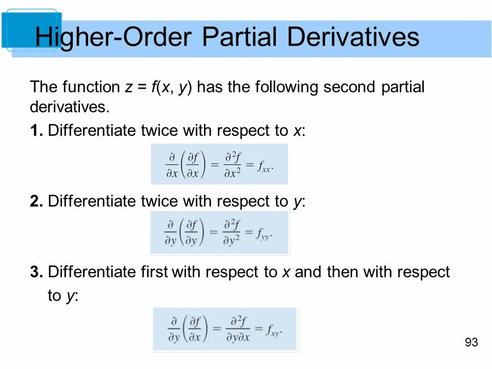 Partial derivative. First order derivative. Derivative function. Second partial derivative.