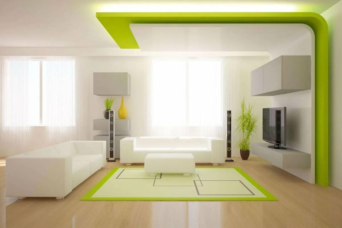 Визуально смотрят. Гостиная комната. Интерьер потолок. Интерьер в зеленом стиле. Гостиная в зеленых тонах в современном стиле.