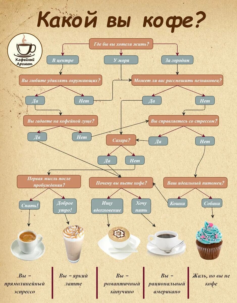 Инфографика кофе. Какой кофе выбрать. Какой вы кофе тест. Приготовление кофе.