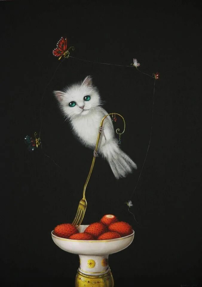 Дали кошки. Leila ataya картины. Сюрреалистические кошки. Котик сюрреализм. Картины с кошками сюрреализм.