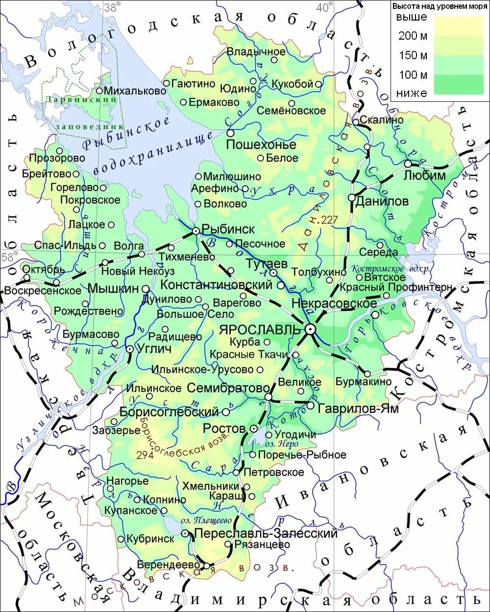 Карта Ярославской области с городами и поселками подробная. Ярославская область на карте России показать с городами и поселками. Ярославская область на карте России показать с городами. Границы Ярославской области на карте.