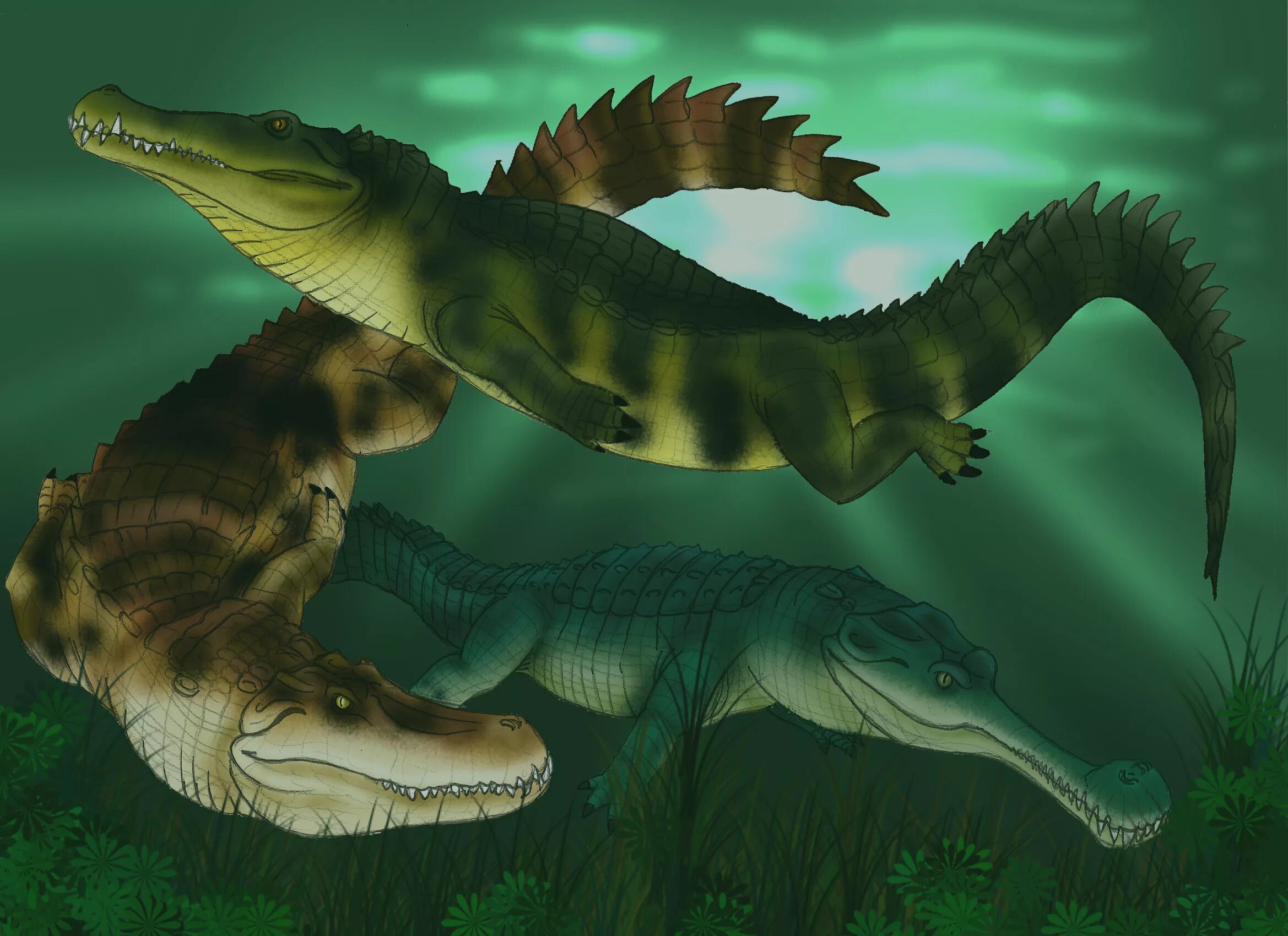 первые крокодилы. гигантский крокодил саркозух. первые крокодилы. первые крокодилы. первые крокодилы.