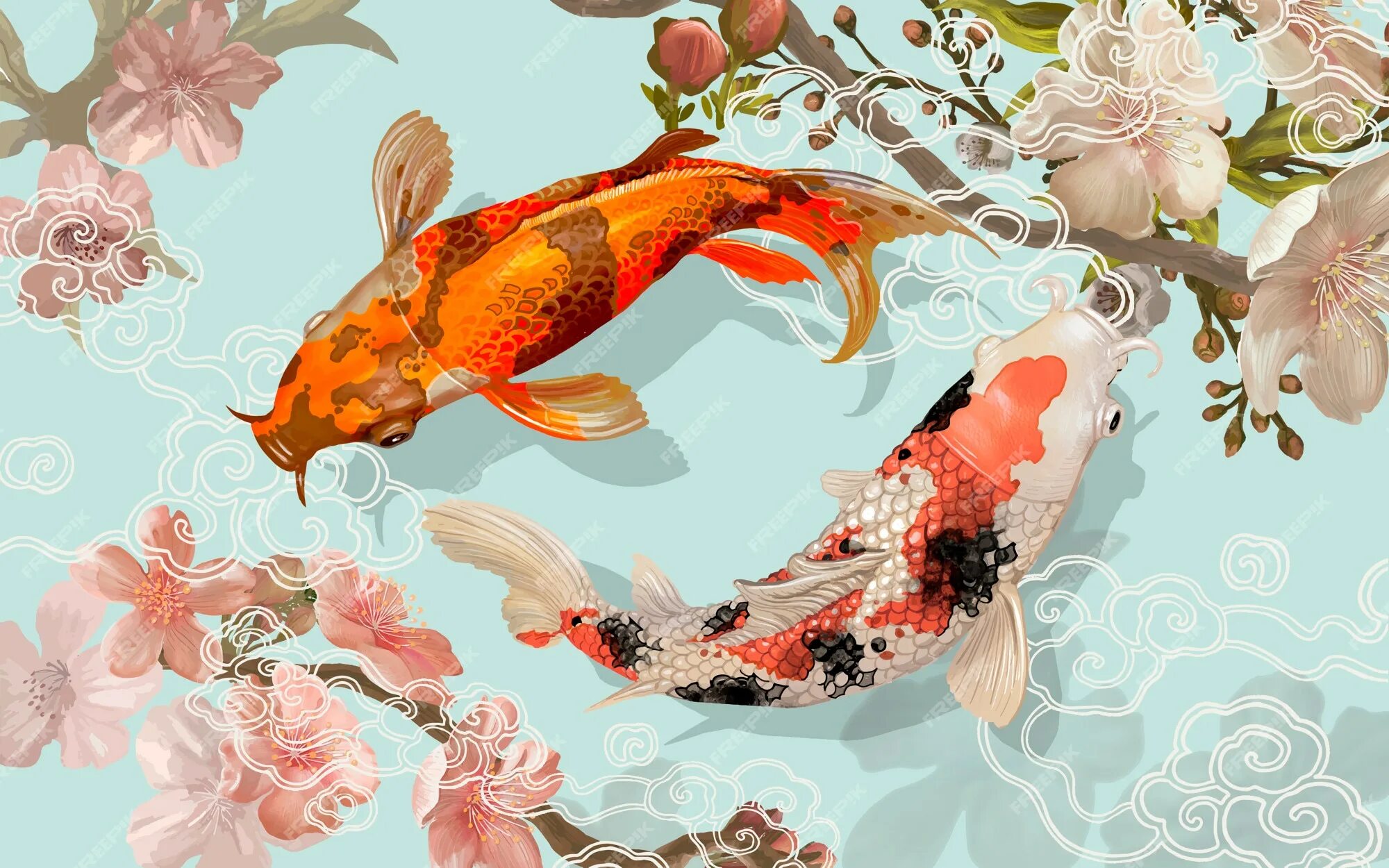 Кои что символизирует. Карп кои япония. карп кои и золотая рыбка. карпы кои хаяо миядзаки. японские рыбки кои арт.