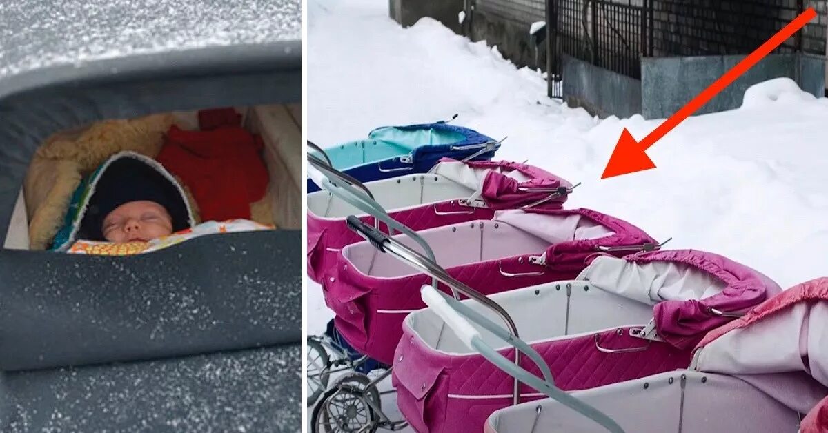 детки зимой в колясках. ночевка в палатке зимой. спать на снегу. валяться в снегу. дети спят на улице в детском саду зимой.