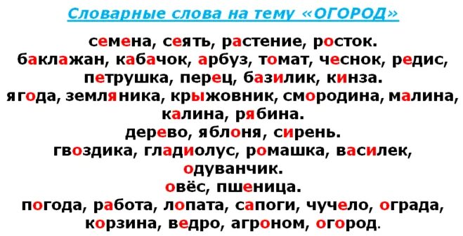 Словарные слова на тему огород. Словарные слова по теме огород. Тема словарные слова. Словарные слова по темам. Словарное слово 5 букв