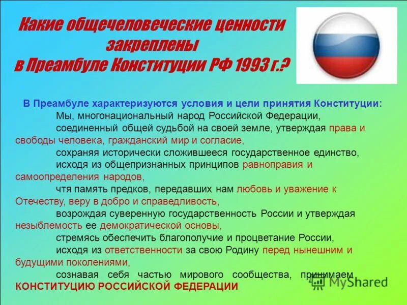 Многонациональный народ россии как значимая ценность. Ценности Конституции РФ. Какие ценности закреплены в Конституции. Какие общечеловеческие ценности. Какие ценности закреплены в Конституции РФ.