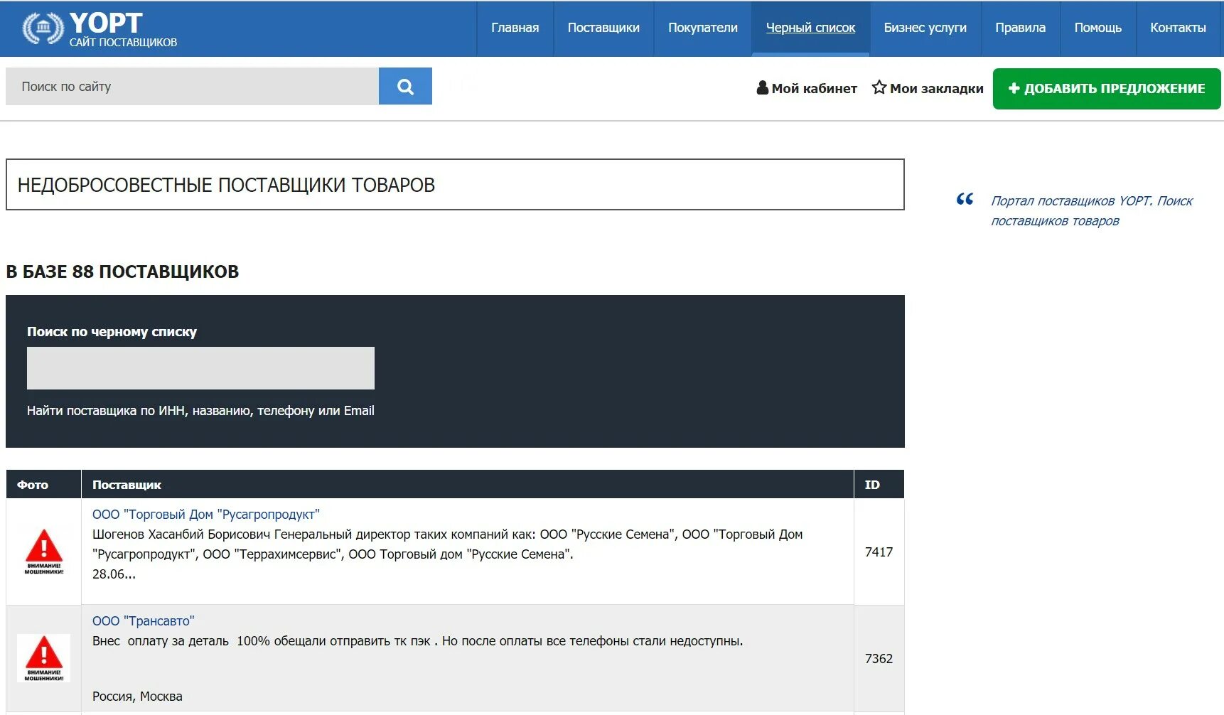 черный список сотрудников москва