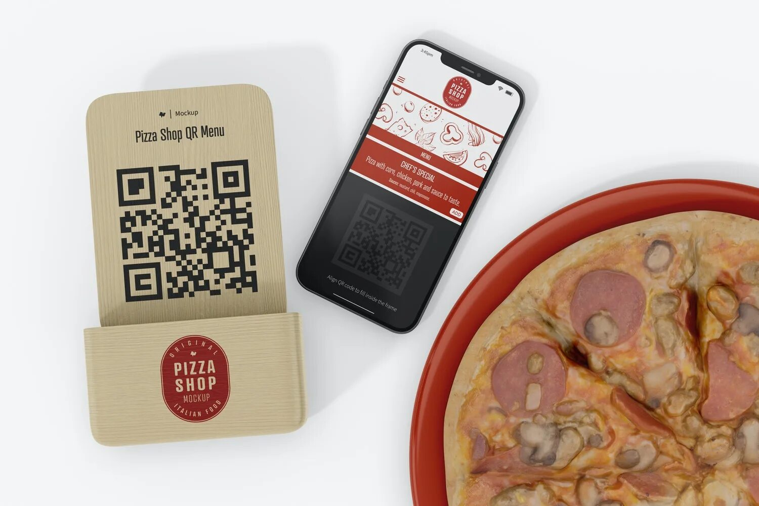 Новое меню на телефон. Пицца мокап. Шаблон для QR меню. QR код в форме пиццы. QR меню для ресторана.
