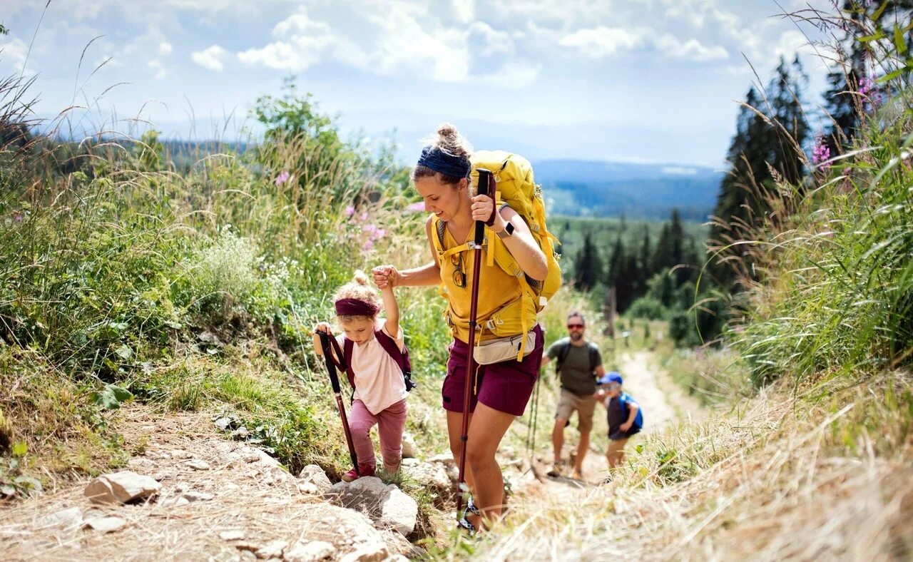 Дети в походе. Семья в походе. Поход летом. Прогулка на природе. Natural walking