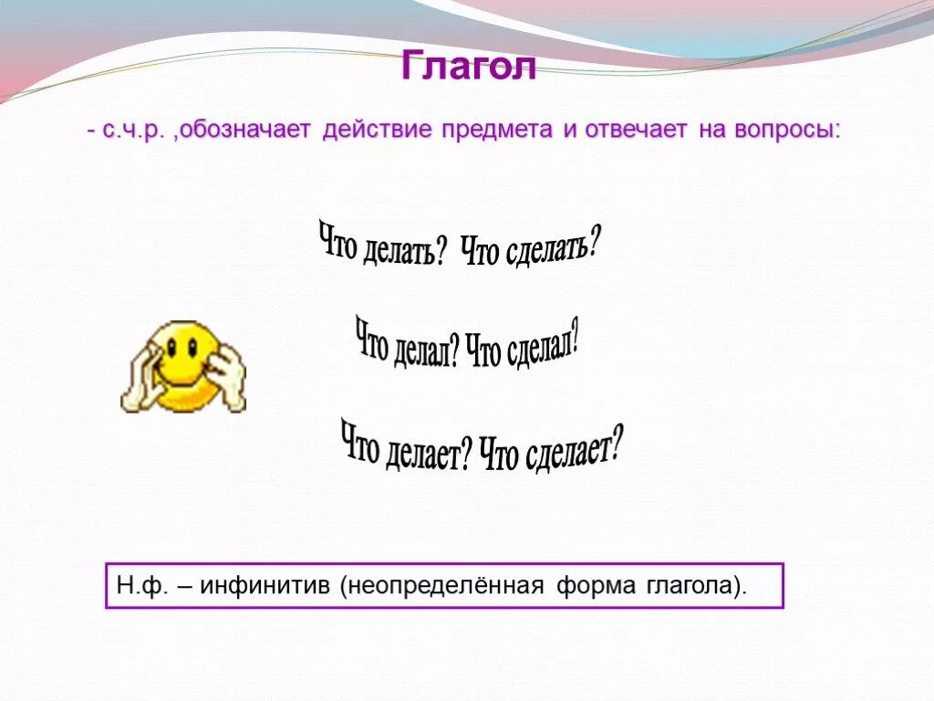 Н Ф глагола вопрос. Глагол обозначает действие предмета и отвечает на вопросы. Глагол обозначает действие предмета. Н Ф глагола отвечает на вопросы. На какой вопрос отвечает глагол читать