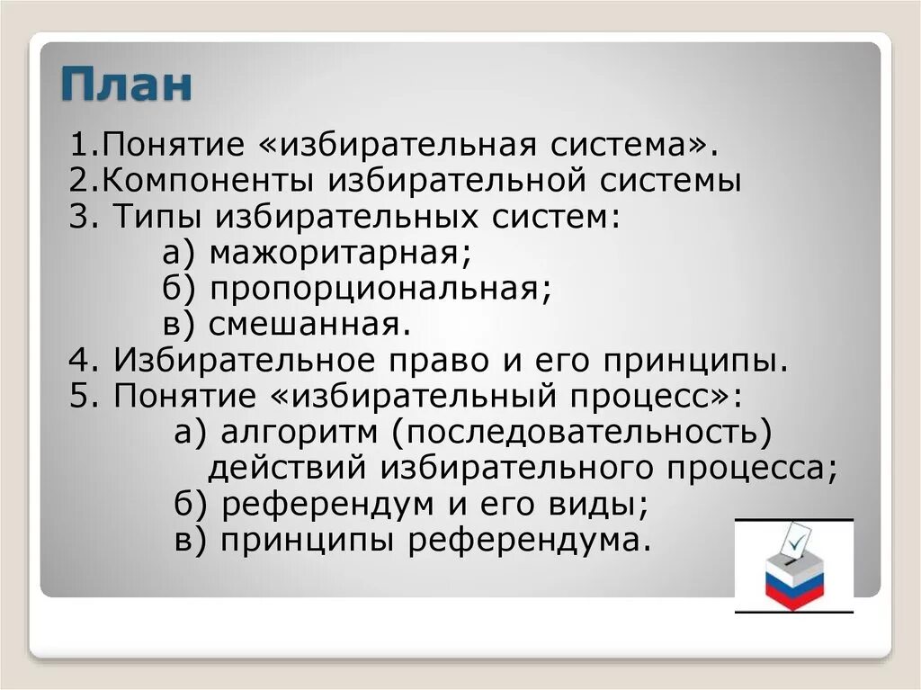 Компоненты избирательной системы. План избирательная система система. Типы избирательных систем план. Типы избирательных систем план ЕГЭ.