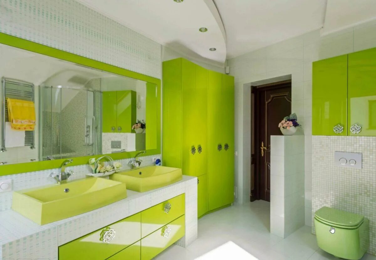 Зеленая ванна купить. Салатовая ванная. Ванная в зелено-желтом цвете. Яркие Ванные комнаты. Ванная в зеленом стиле.