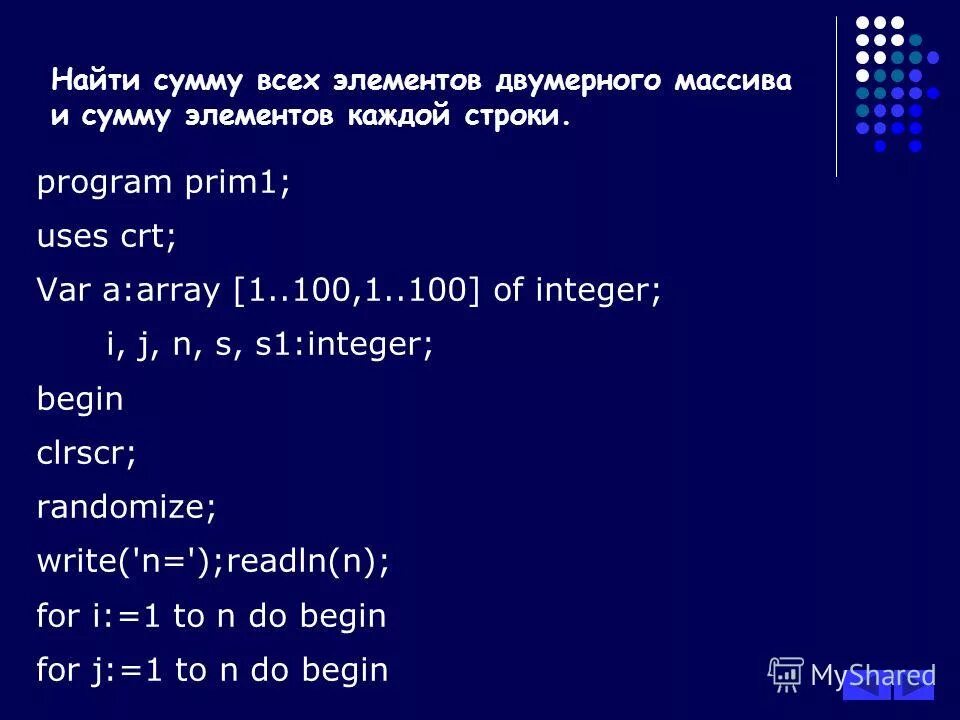 Сумма положительных и отрицательных элементов массива