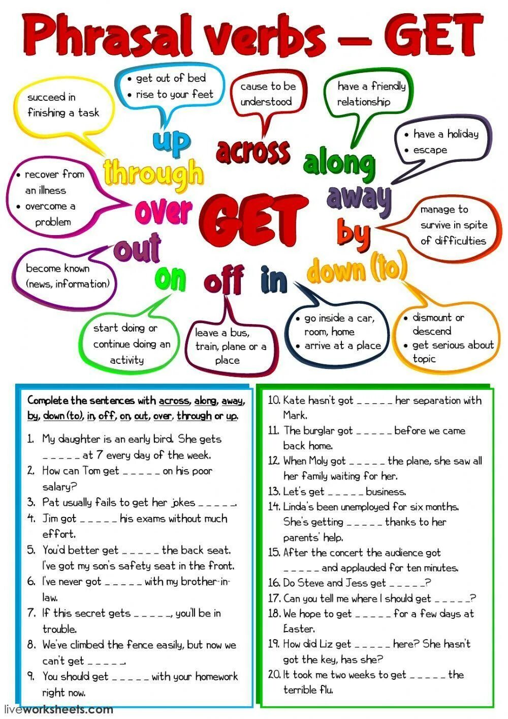 Get along get up get out. Phrasal verbs get упражнения. look фразовый глагол worksheets. фразовый глагол get worksheets. английские фразовые глаголы.