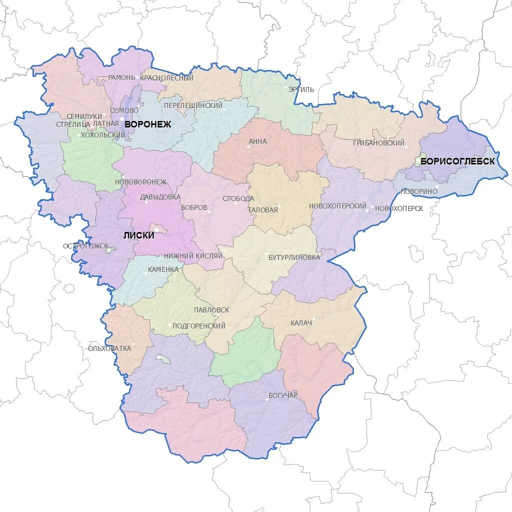 Карта Воронежской области. Карта Воронежской области с районами. Карта областей Воронежской области. Карта Воронеж обл с районами