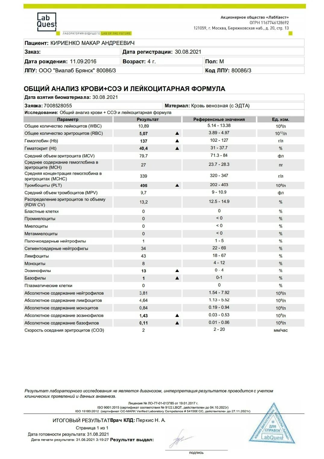 Что значит лаб. Лабквест анализы. Lab Quest анализы Результаты. СОЭ референсные значения. Общий анализ крови Лабквест.