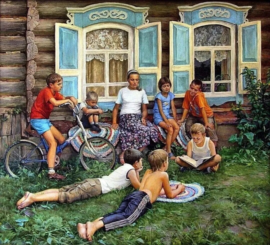 Живу по деревенски. Художник Михаил Кирильчук картины. Виктор Киселев художник. Детство в деревне. Босоногое детство в деревне.