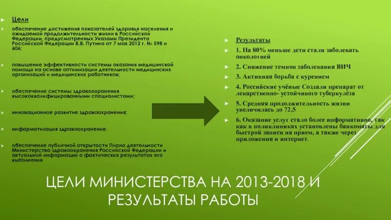 Цель здравоохранения в рф