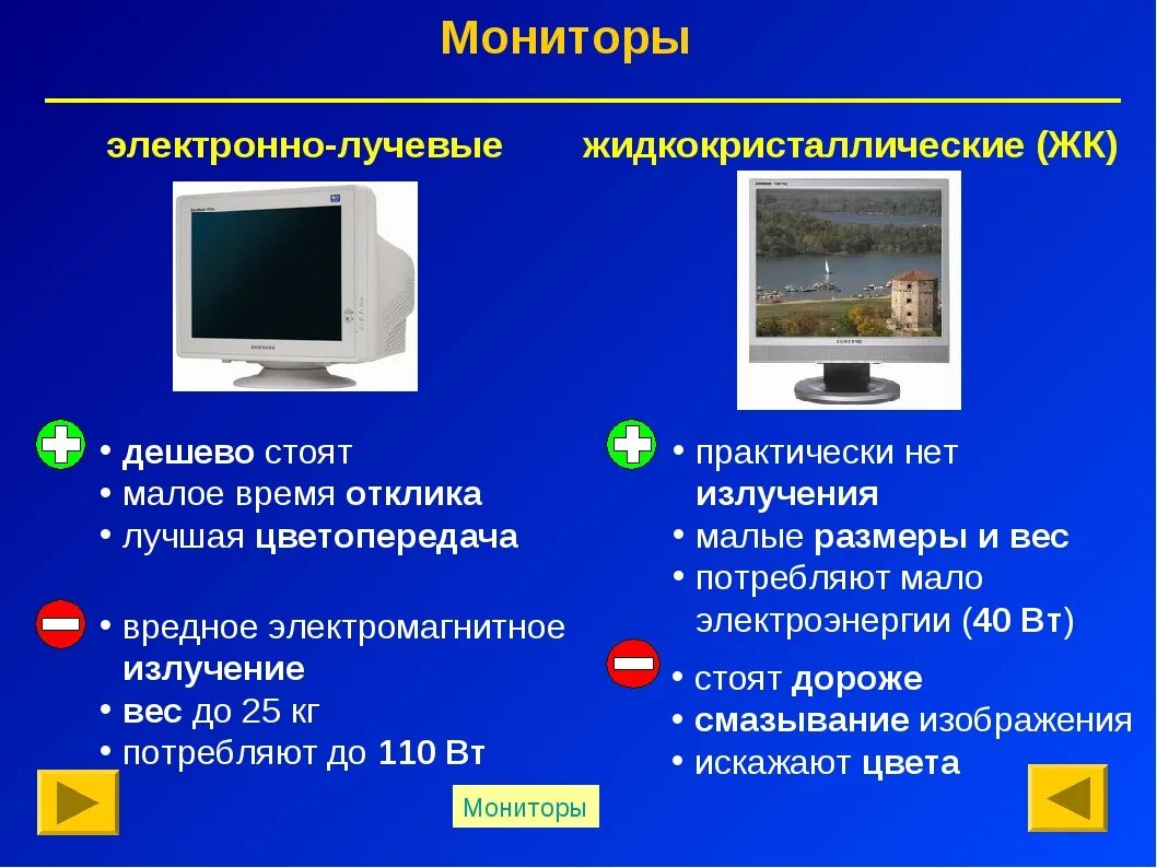 Выберите основную характеристику монитора. Жидкокристаллический монитор плюсы и минусы. таблица откликов мониторов. энергопотребление монитора. основные характеристики элт мониторов.