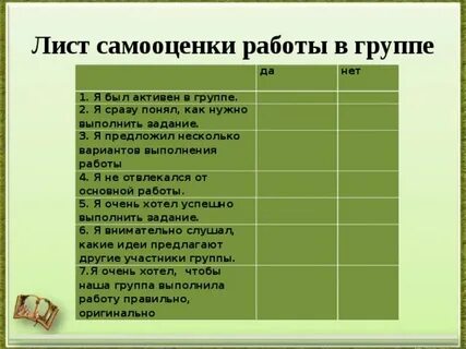 Таблица самооценки