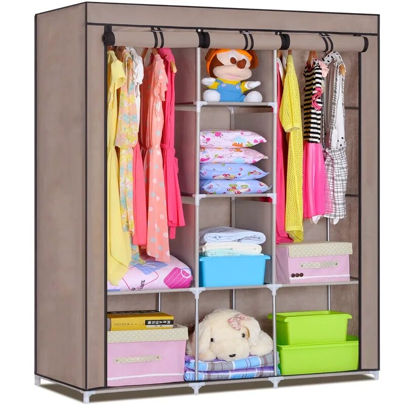 Купить шкаф ребенку. Складной каркасный тканевый шкаф Storage Wardrobe 88130. Тканевый шкаф Storage Wardrobe 88130 (бежевый). Детский шкаф. Шкаф для вещей для детей.