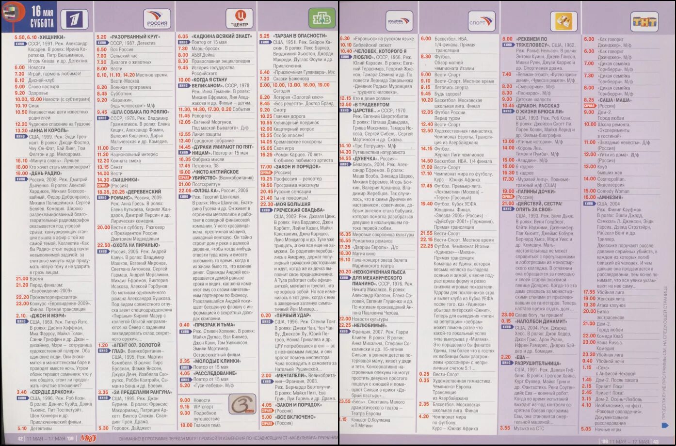 Телепрограмма. Канал Россия 2009. ТВ программа. ТВ центр программа передач.