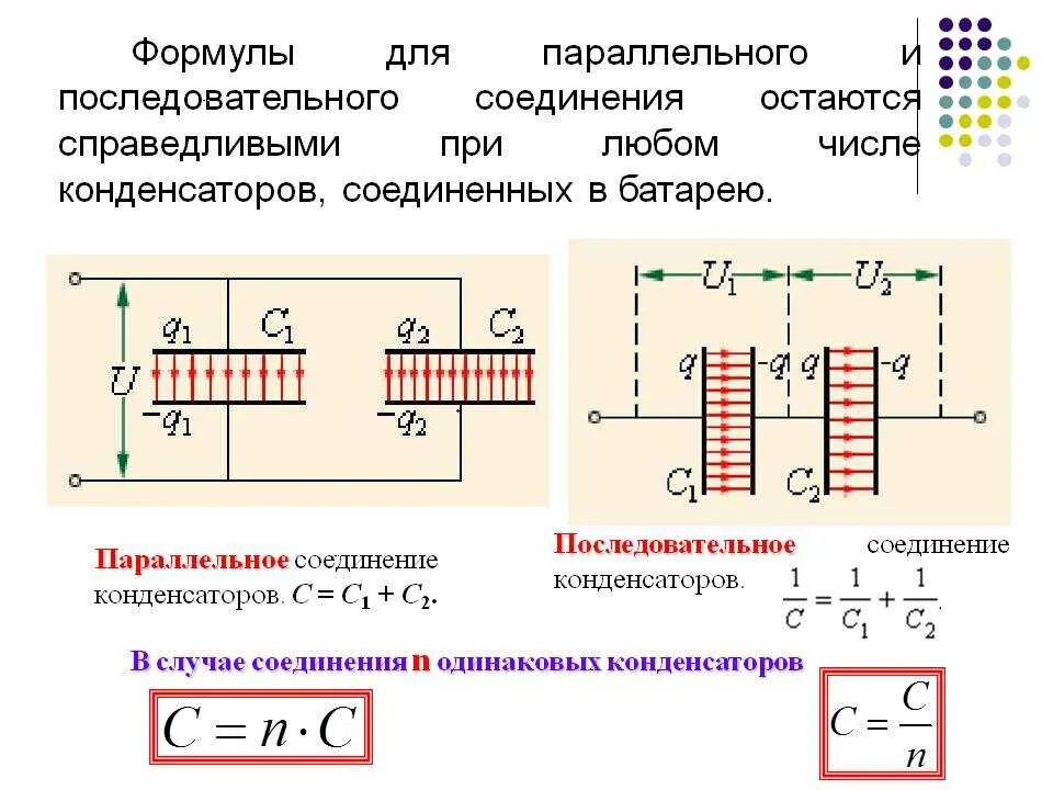 Расчет соединения конденсаторов. Электрическая емкость конденсаторы соединение конденсаторов. Электрическая емкость параллельно Соединенных конденсаторов. Емкость при параллельном соединении конденсаторов. Формула ёмкости конденсатора при последовательном соединении.