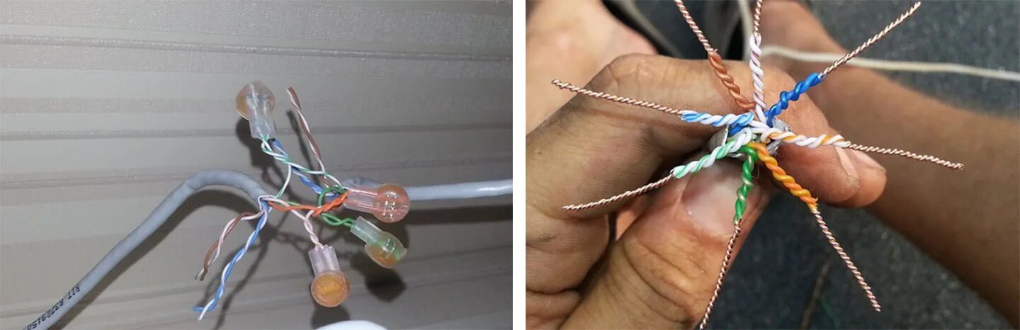 Соединить 2 кабеля витая пара. Соединение кабель интернета rj45 скрутка. Соединение витая пара 2 провода. Соединение ЮТП кабеля скруткой.