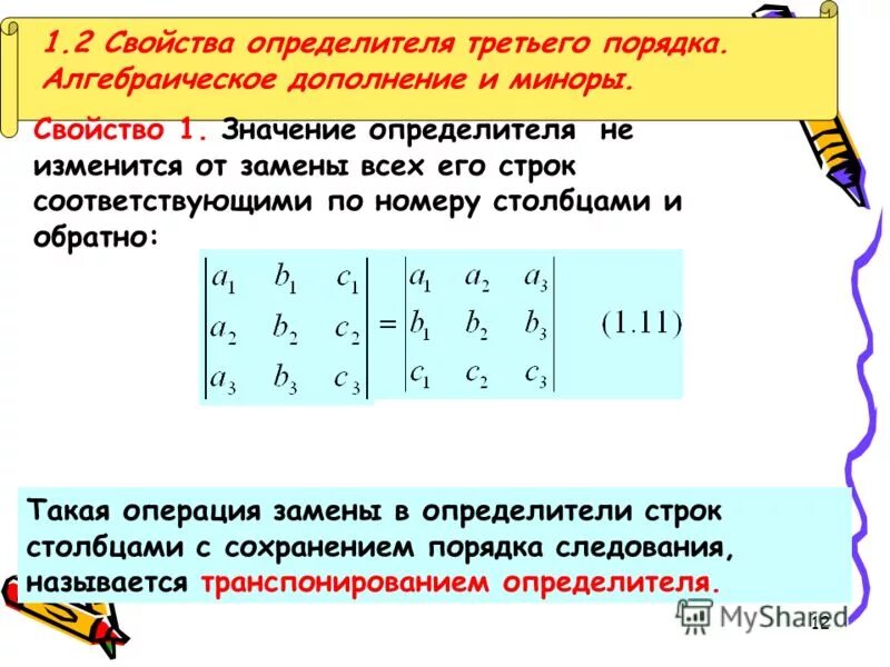 Алгебраические дополнения элементов определителя