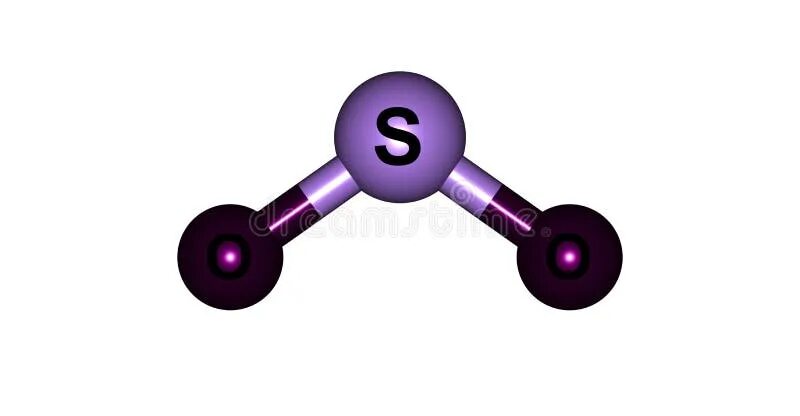 Sulfur dioxide, SO2, molecule model and chemical formula. Sulfurous anhydride, a