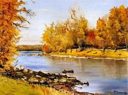 Картина осень на реке