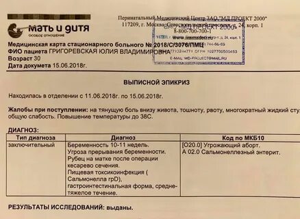 Угроза прерывания беременности мкб