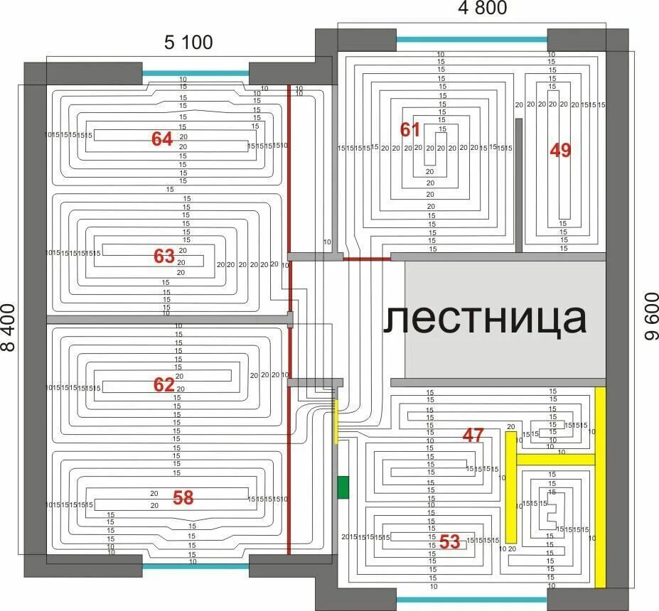 Контур тёплого пола 100м. Схема размотки трубы теплого пола. Рассчитать длину трубы теплого водяного пола. Водяной тёплый пол расчет трубы. Максимальная длина трубы контура теплого пола