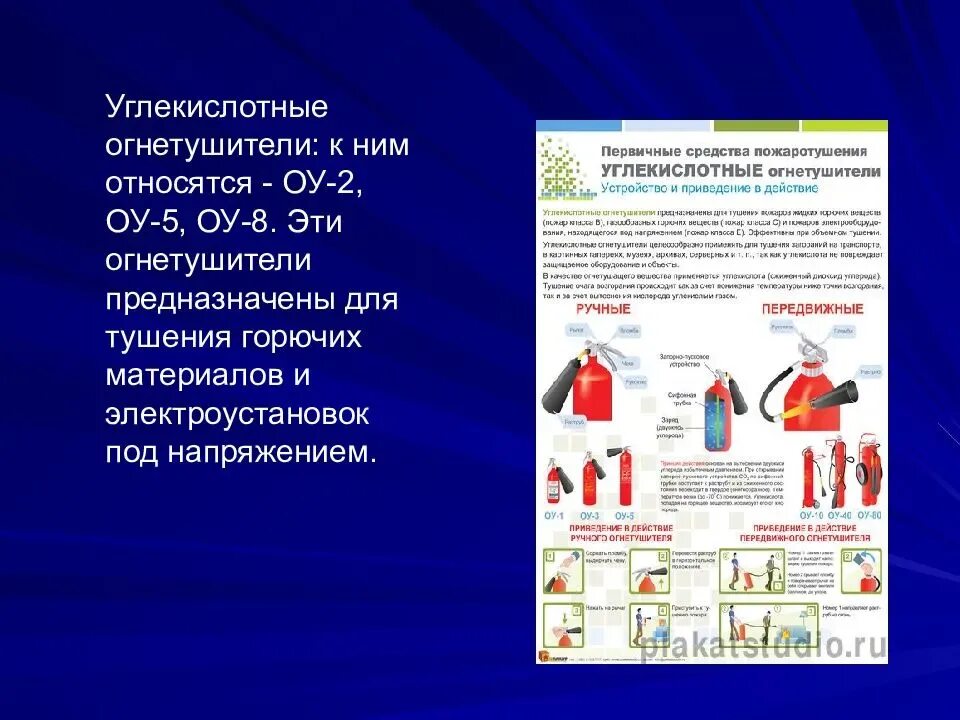 Какое напряжение можно тушить углекислотным