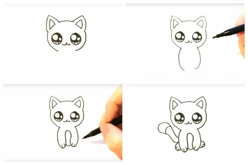 Рисовать котенка легко. Как нарисовать котёнка поэтапно. Как нарисовать милого котика поэтапно. Как нарисовать котика легко. Милые простые рисунки поэтапно.