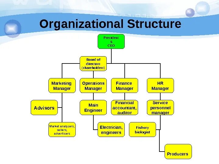 Organizational structure. Organizational structure of the Company. Types of Company Organizational structures. Types of Organizational structure. Marketing organization
