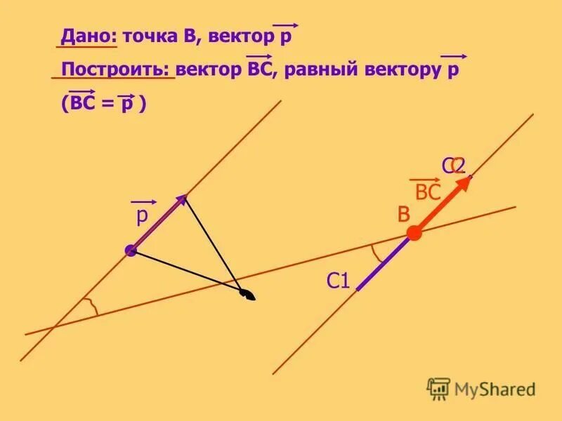 Отложите б а равный в