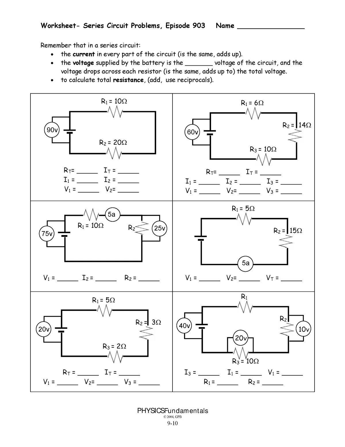 A series of problems. Parallel and series circuit problems. circuit worksheet. series circuits worksheets.