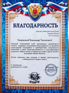 Благодарность думы