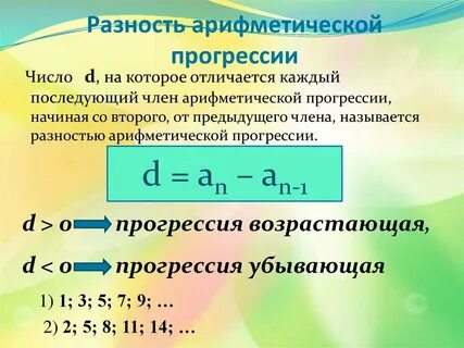Разность арифметической прогрессии 4 2 8