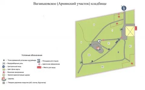 Схема ваганьковского кладбища с номерами участков