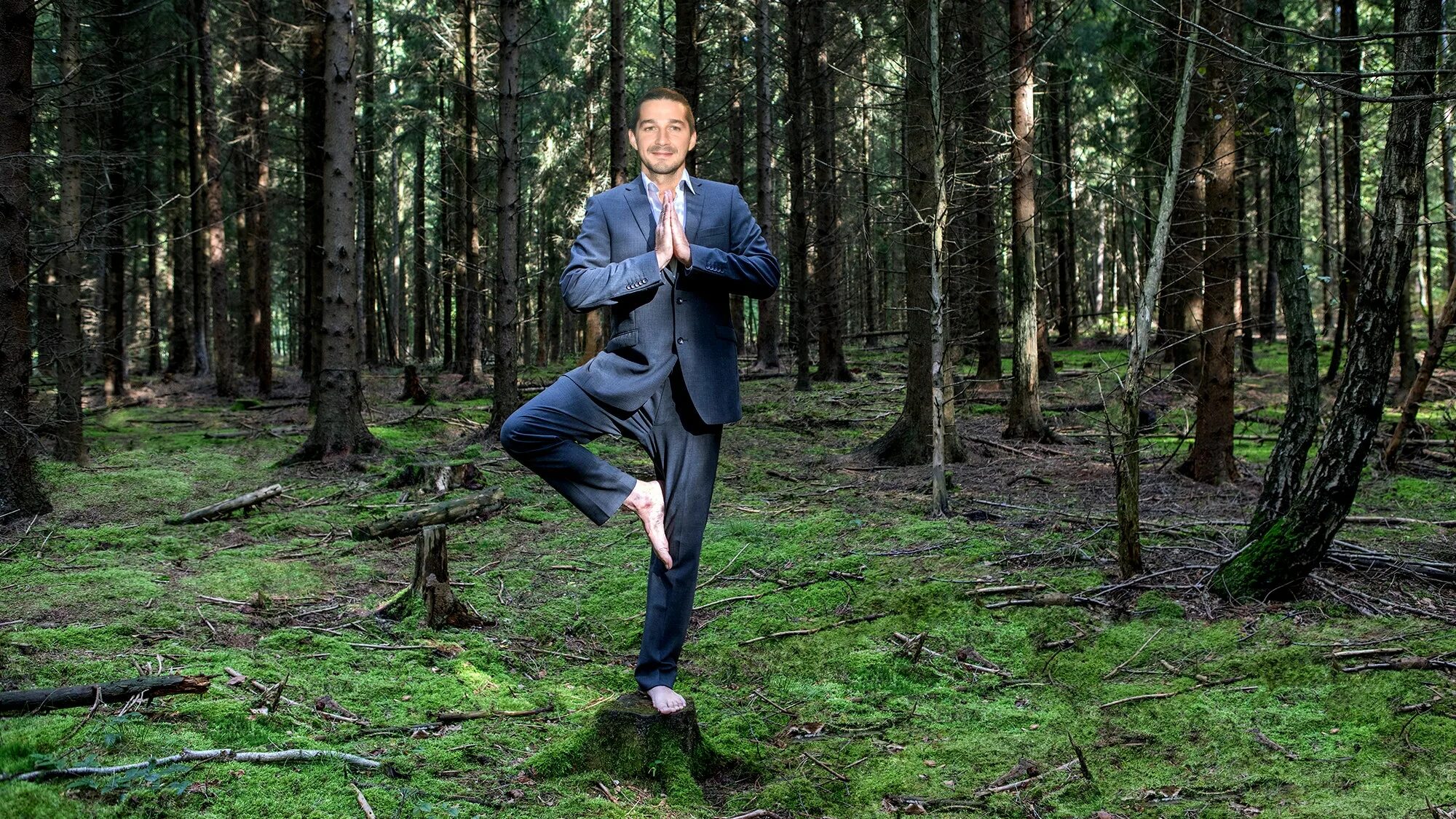 кричать в лесу. бизнесмен в лесу. компьютер в лесу. бизнесмен в лесу. человек отдыхает в костюме.