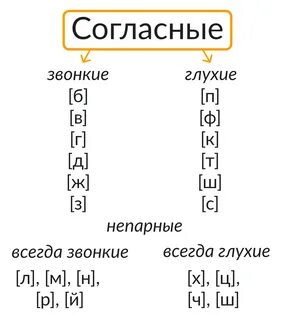 Таблица парных непарных согласных гласных
