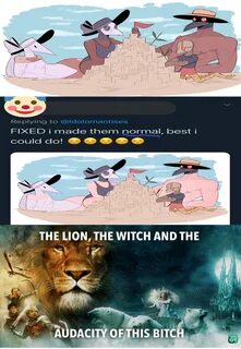 the lion, the witch and the wardrobe are all in different stages of their.....