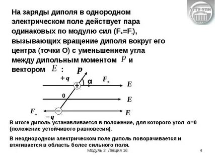 Диполь в неоднородном электрическом поле