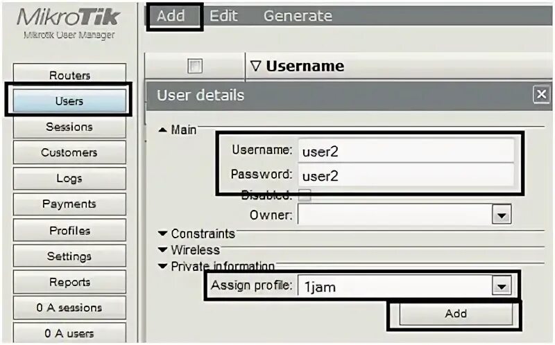 User details. User details