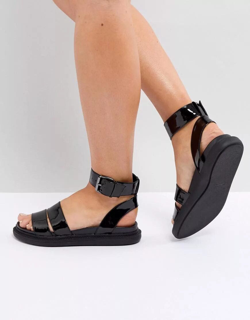 Босоножки женские Bronx/mulas. ASOS Leather Black Flat Sandals. ASOS Design Leather Black Flat Sandals. Сандалии с пяткой