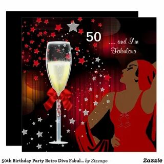 50th Birthday Party Retro Diva Fabulous Red White Invitation Zazzle.com 50th bir