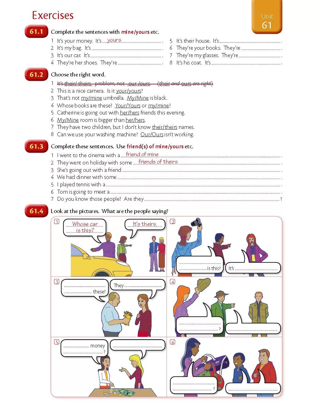 Английский exercises Unit 61 ответ. My mine your yours упражнения. My mine exercises. Unit 61 exercises 61.1 ответы/me. My your worksheet