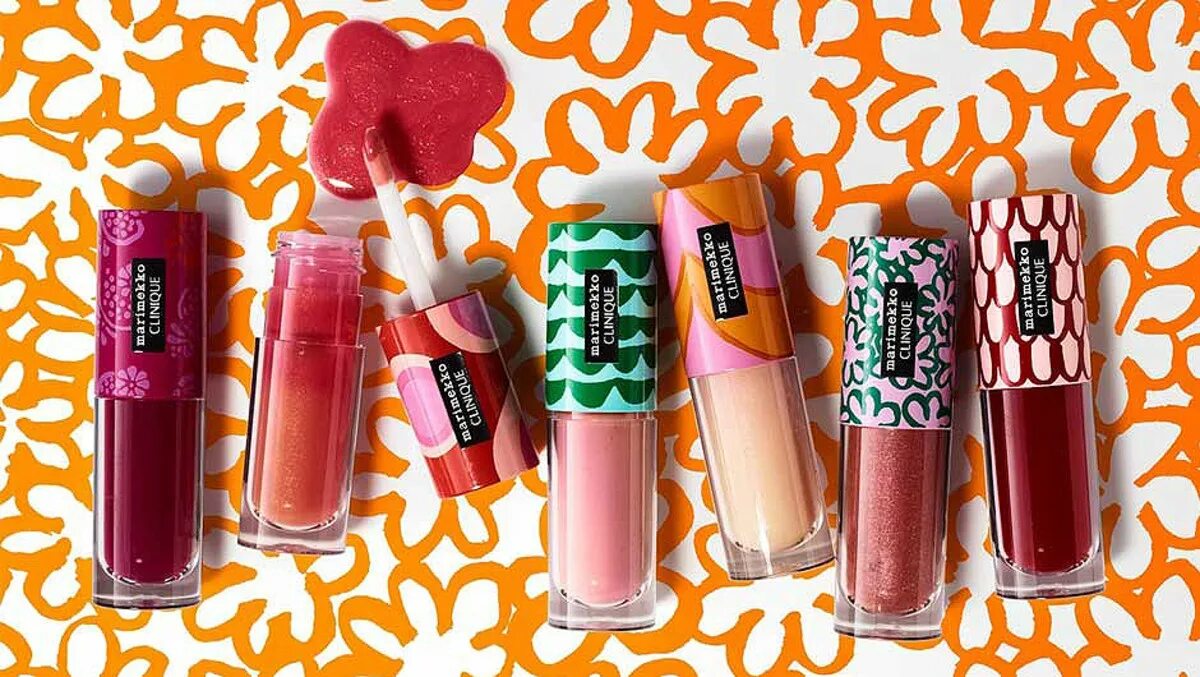 Помада marimekko Clinique. Косметичка marimekko Clinique. Блеск для губ. Блеск для губ Lipgloss.